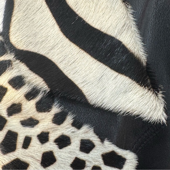 Vintage X Ethnix Leather Cow Hair Contrasting Zebra Leopard Print Oversized Vest - Picture 3 of 14